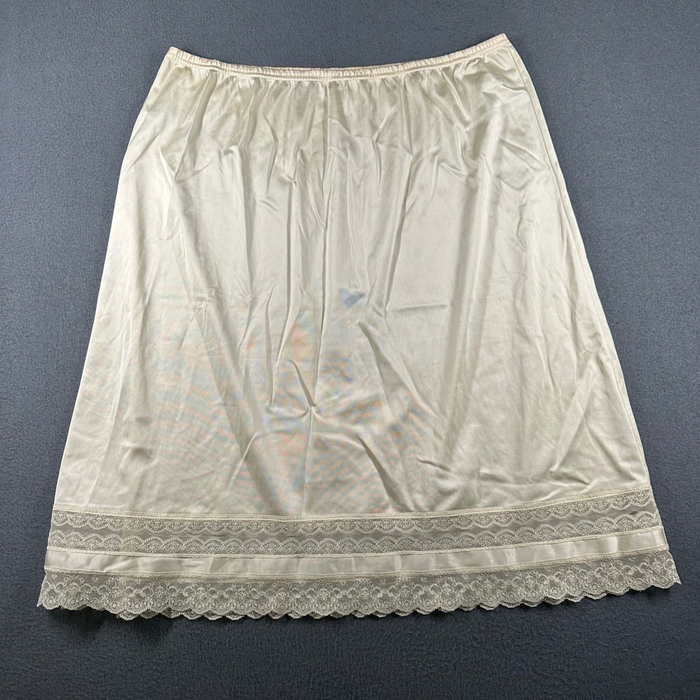 Vtg Vanity Fair Half Slip Womens Medium Ivory Lace Trim Half Slip Skirt